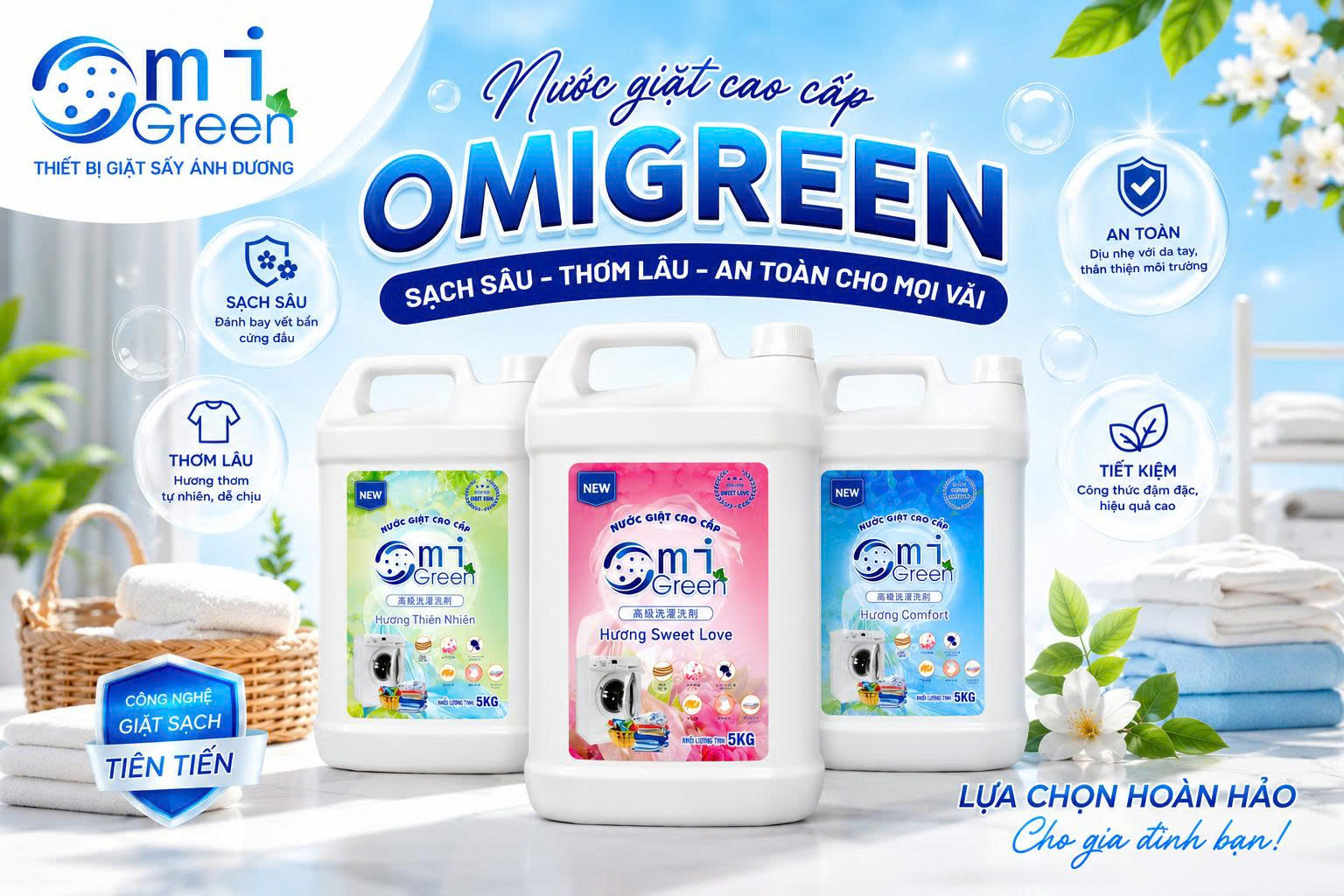 Hóa Chất Giặt Công Nghiệp OMIGREEN – Giải Pháp Giặt Là Chuyên Nghiệp Cho Khách Sạn, Resort, Bệnh Viện & Xưởng Giặt