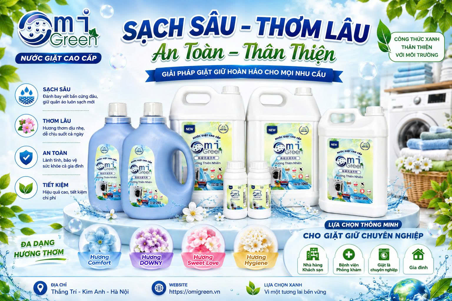 Nước Giặt Công Nghiệp Chính Hãng OMIGREEN – Sạch Sâu, Thơm Lâu, Tiết Kiệm