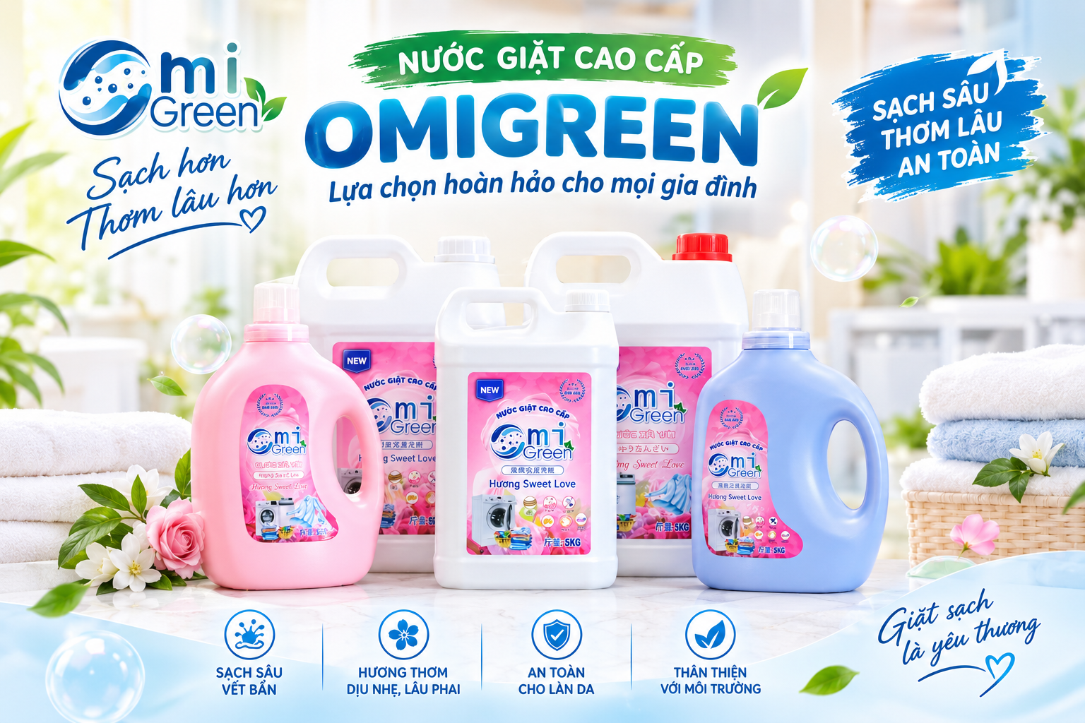NƯỚC GIẶT OMIGREEN CHO VILLA – SẠCH SÂU, THƠM LÂU, GIỮ ĐỒ VẢI LUÔN SẠCH ĐẸP
