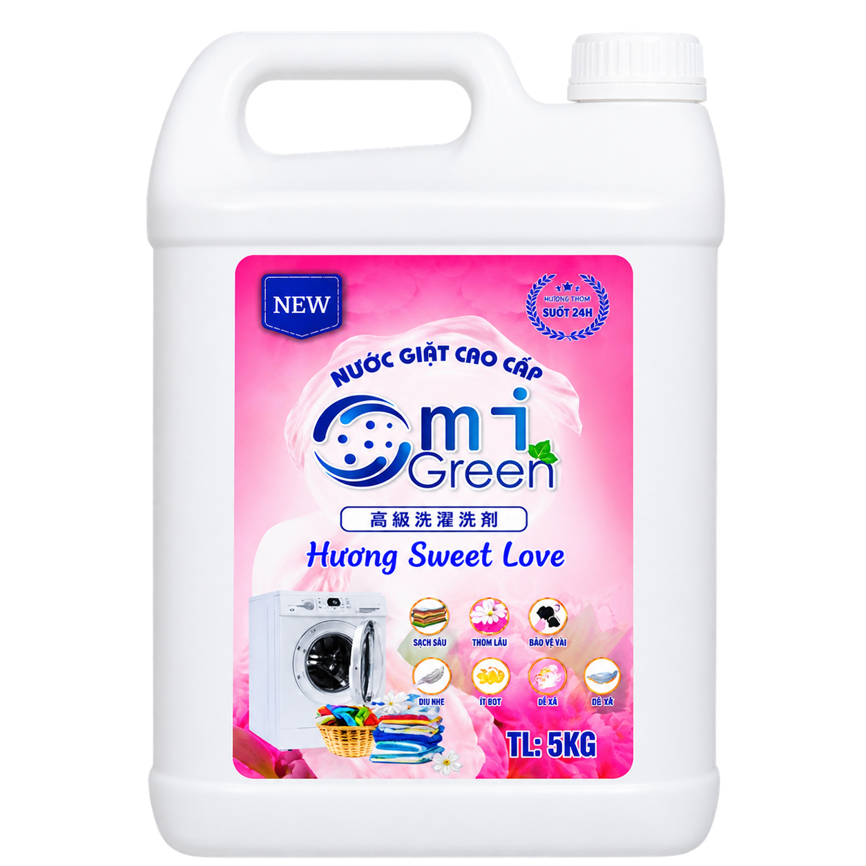 Nước giặt cao cấp Omigreen hương Sweet love 5L