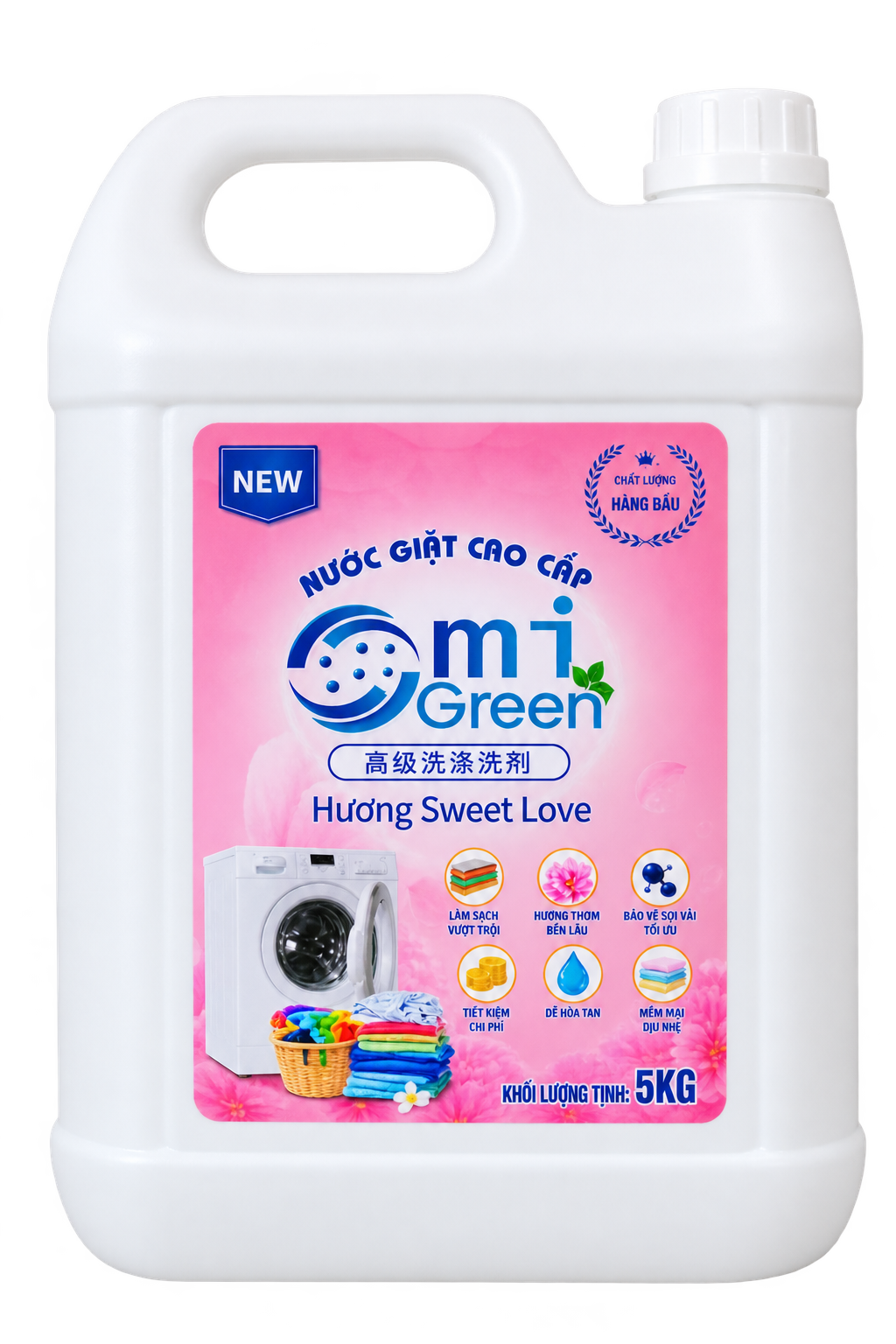 Nước giặt cao cấp Omigreen hương Sweet Love can 10L