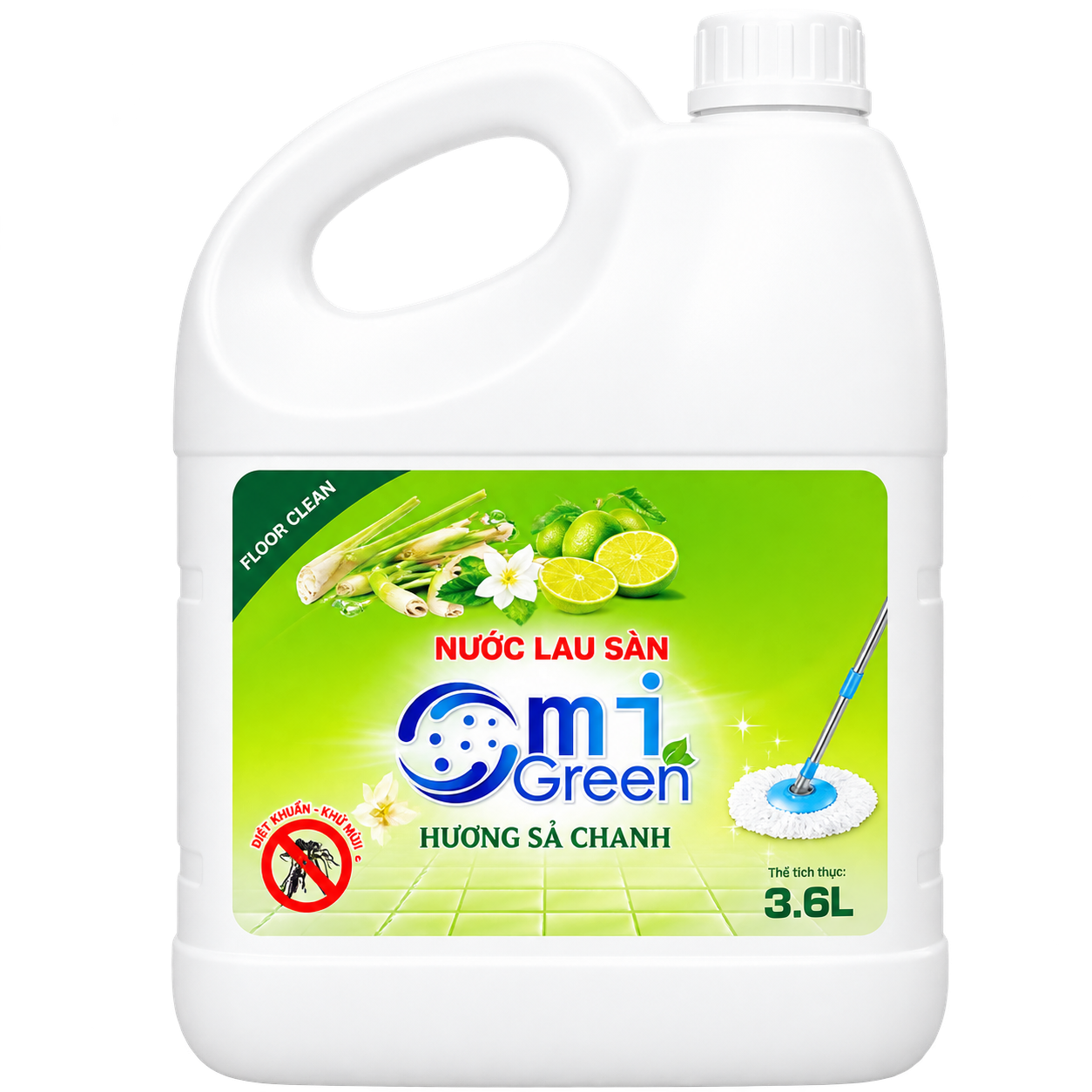 Nước lau sàn Omigreen hương chanh xả 3.6L